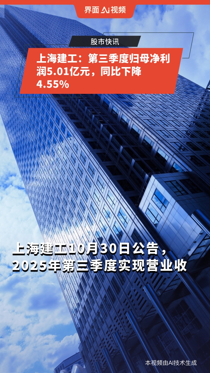 上海建工:第三季度净利润为5.01亿元,同比下降4.55%